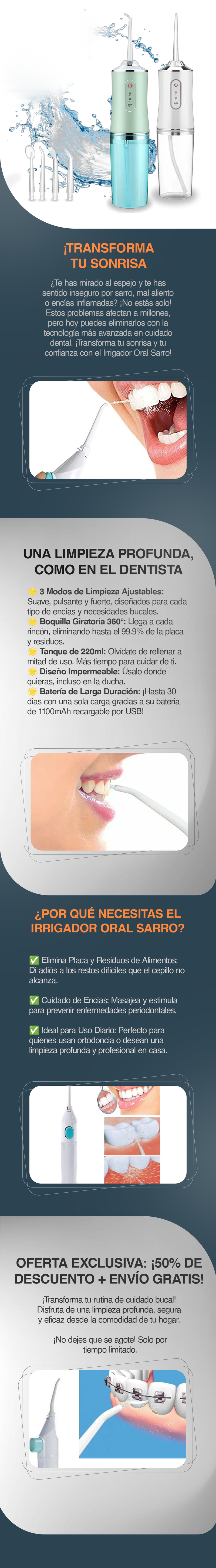 Irrigador Oral Recargable 4 Boquillas